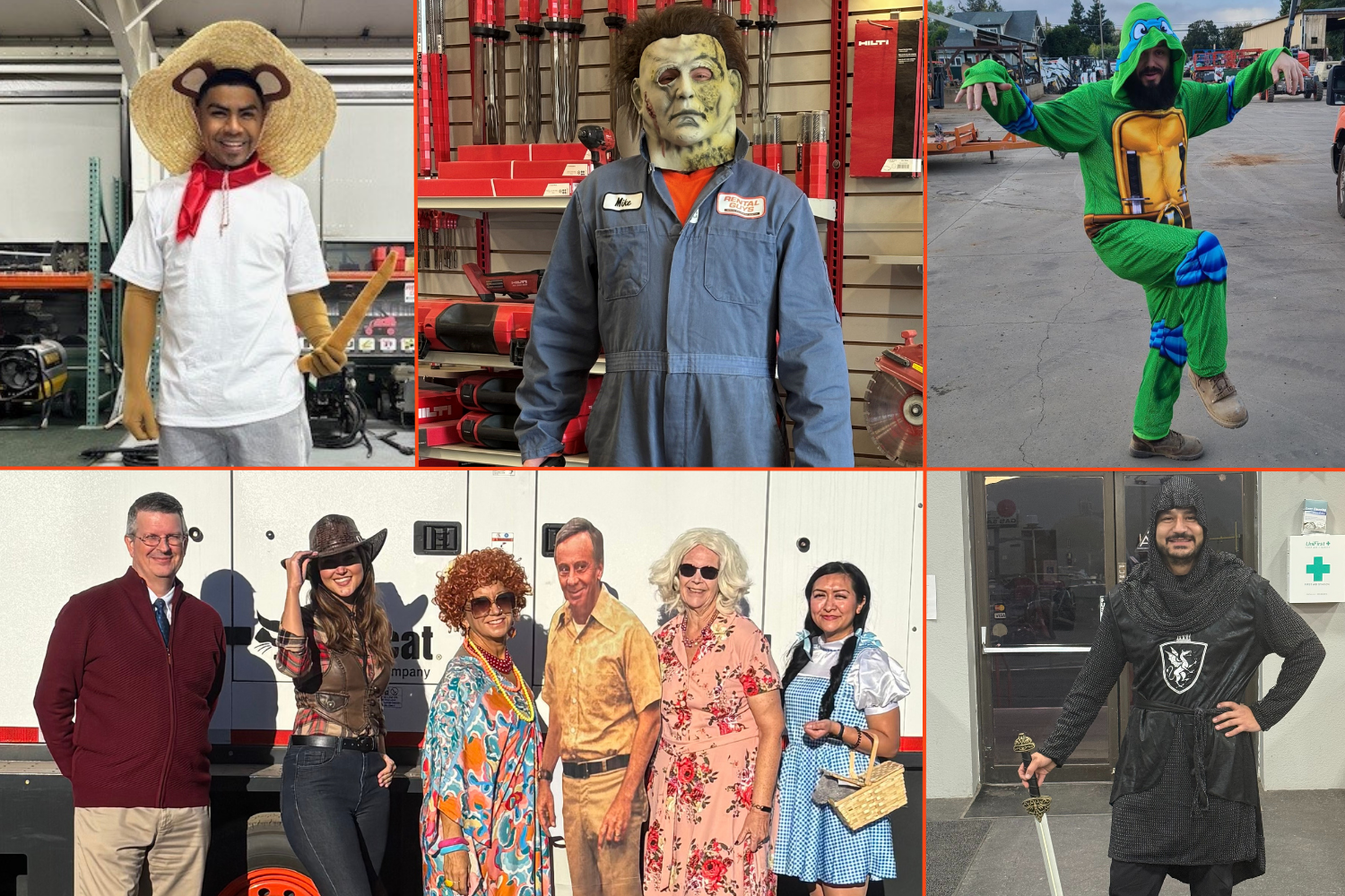 Rental Guys employees dressed in Halloween costumes for the annual company costume contest