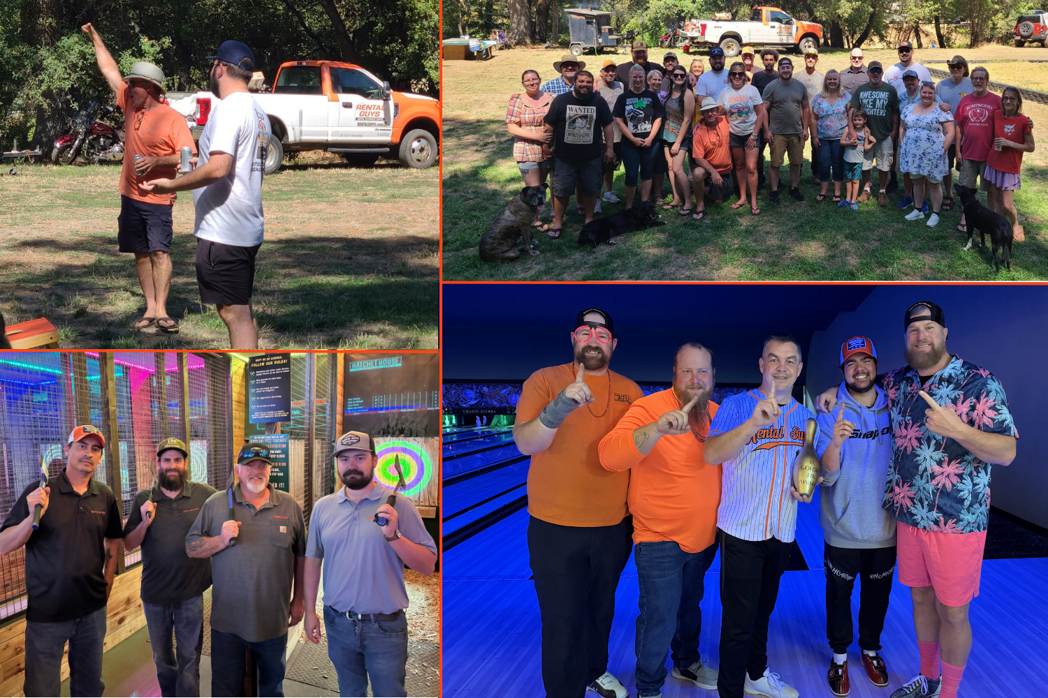 Rental Guys employees and families enjoying company picnics, bowling, and team gatherings